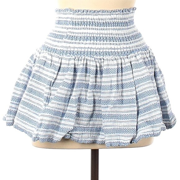 J Crew Women's Blue Striped Cotton Ruffled Pleated Flared Boho Mini Skirt, Sz M - Picture 1 of 3